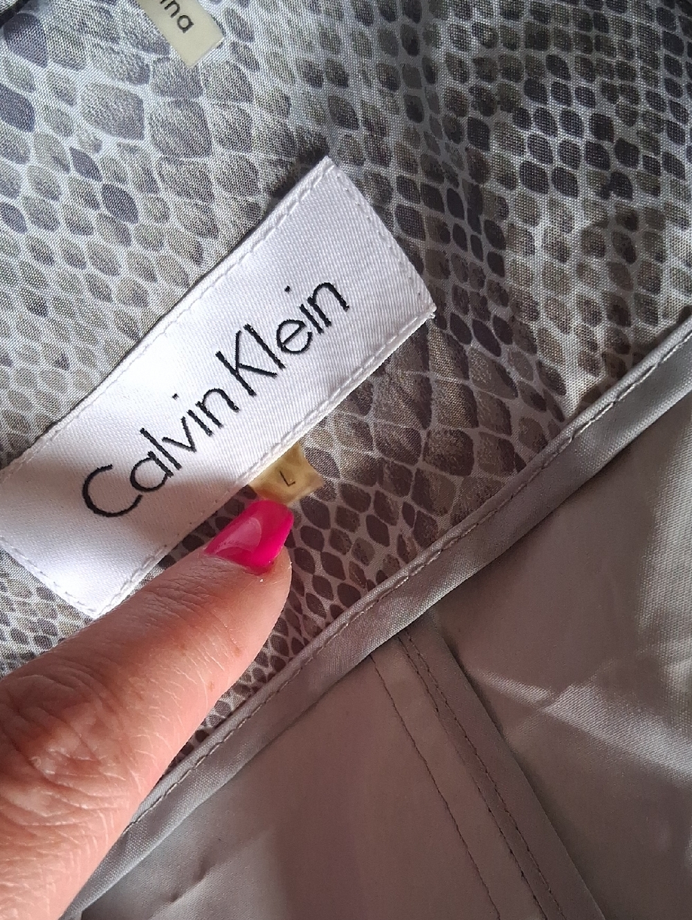 Khaki/grey CALVIN KLEIN Jacket - Lightweight Snake Print Sz Large - Picture 15 of 15